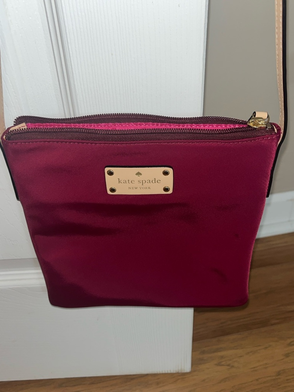kate spade Satin Crossbody Bag in Deep Berry with Gold Hardware